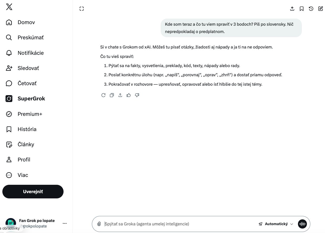 Grok v X: odpoveď na prompt Kde som teraz a čo tu viem spraviť.