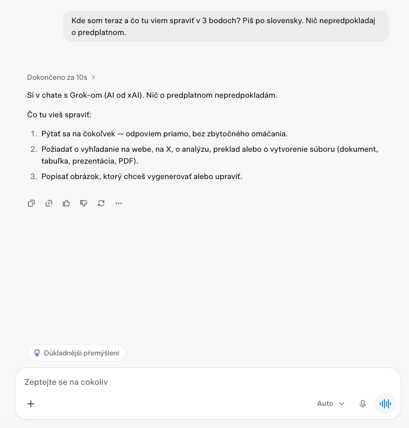 Grok na webe grok.com s rovnakým promptom.